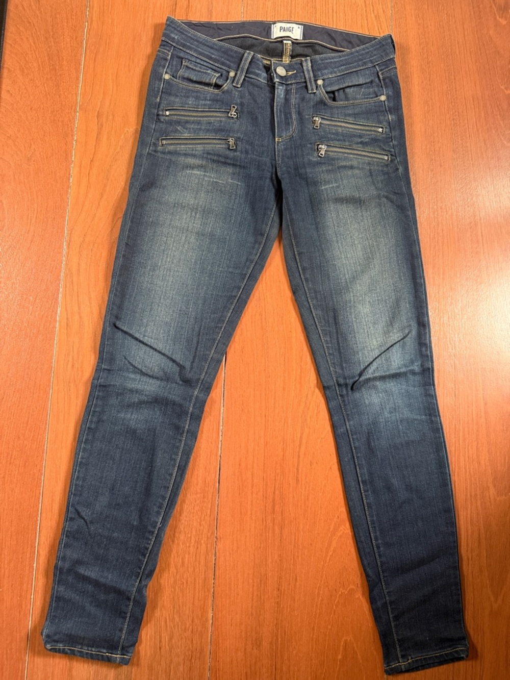 PAIGE Women's Dark Blue Zip-Detail Skinny Jeans